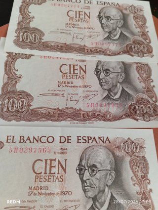 Billetes 100 pesetas Falla, 4+3 correlativos