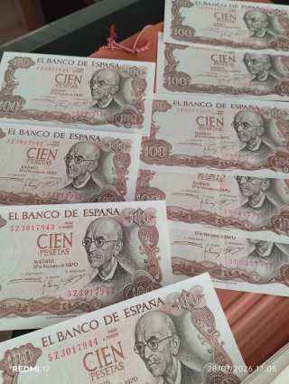 Billetes 100 pesetas Falla, 4+3 correlativos