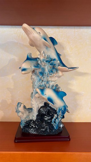 Jarrón Delfines Azul y Blanco