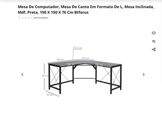 Mesa de Canto L Btforus Preta 150x150x76cm