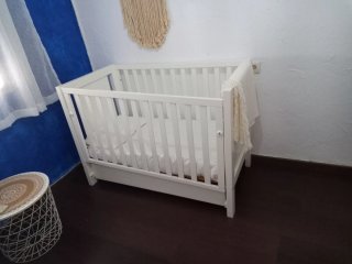 Cuna de madera blanca 60x120 Colchón+Nórdico