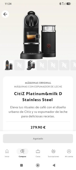 Cafetera Nespresso CitiZ Platinum milk modelo D