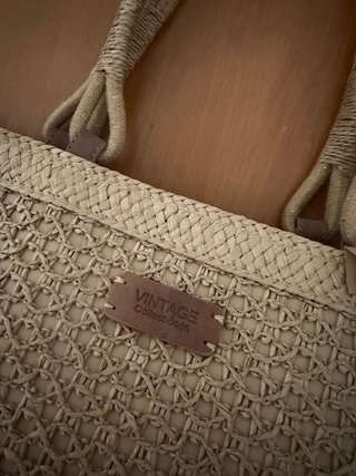 Bolso de rafia MAC&NOA beige y blanco