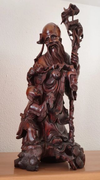 Escultura madera antigua Dios de la longevidad