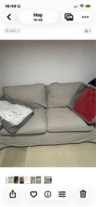 Sofá 2 plazas Ikea beige + fundas roja y blanca