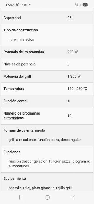 Microondas horno Sharp R-843 IN con Grill