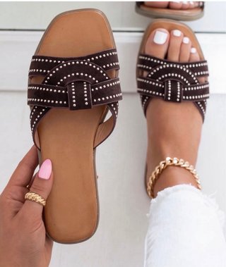 Sandalias planas mujer marrón y dorado