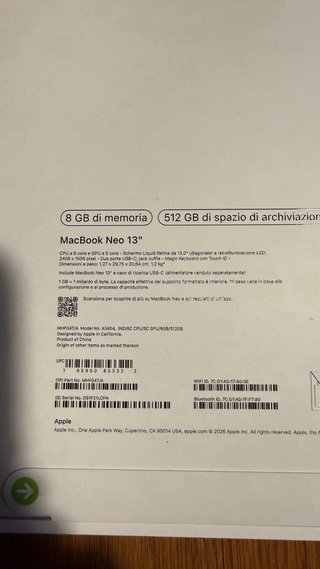 Macbook Neo 512gb Blu - Nuovo Sigillato