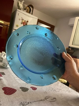 Piatto/vassoio vetro blu satinato