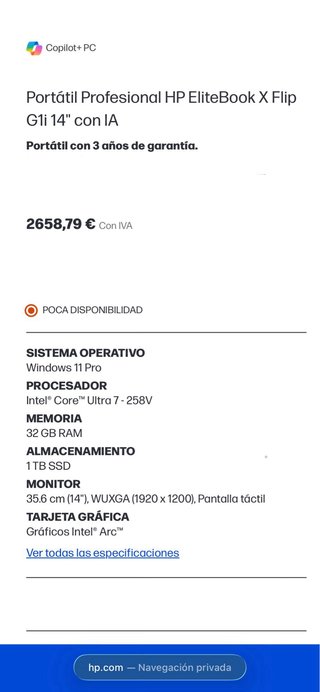 Portátil HP EliteBook 14”táctil 32Gb1Tb PRECINTADO