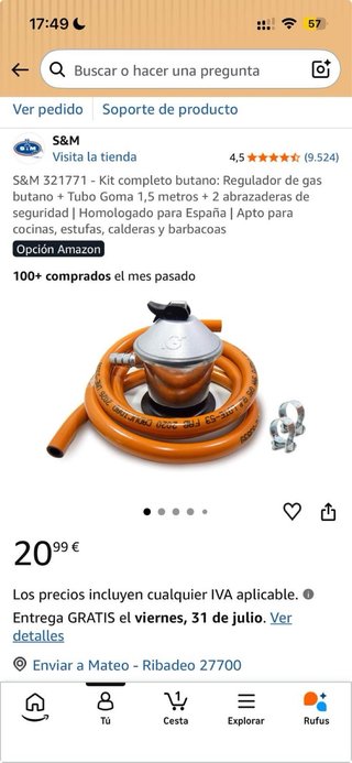 Estufa Gas Butano Negra Plegable