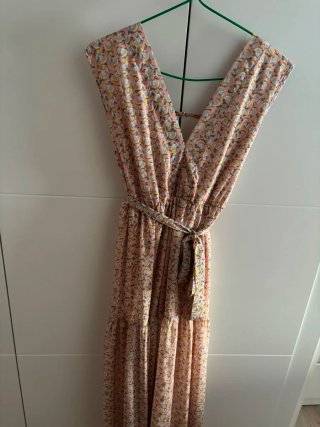 Vestido largo rosa estampado