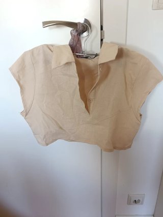 Camisa corta lino beige
