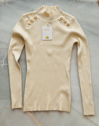 Camiseta Kate manga larga beige botones