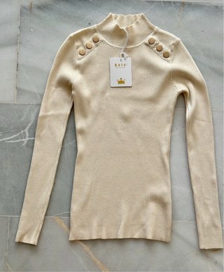 Camiseta Kate manga larga beige botones