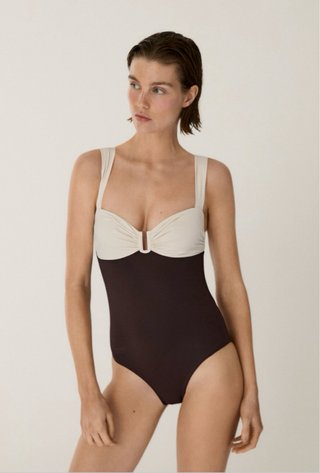 Bañador Massimo Dutti blanco y marrón