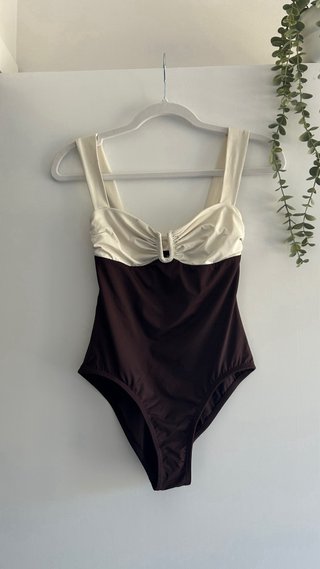 Bañador Massimo Dutti blanco y marrón