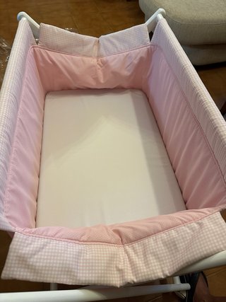 Minicuna textil cuadro vichy rosa