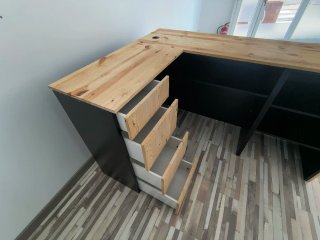 Mostrador L madera natural tienda
