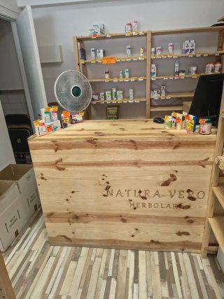 Mostrador L madera natural tienda