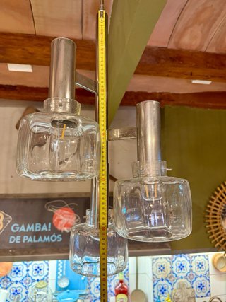 Lámpara Vintage Cromada 3 Luces Años 70. Antigua