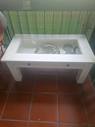 Mesa centro madera pino con cristal