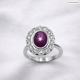 Anillo oro 18k rubí estrella y brillantes