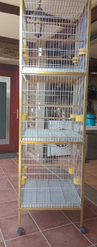 Jaula grande para pájaros dorada