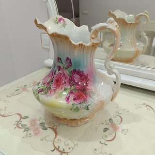 Jarra Grande Antigua Porcelana Flores