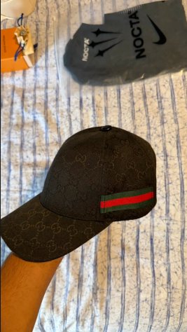 Berretto Gucci Nero con Strisce Verde e Rosse
