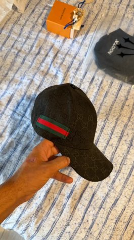 Berretto Gucci Nero con Strisce Verde e Rosse