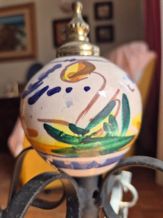 Juego 4 piezas forja chimenea detalle cerámico.