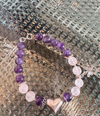 Pulsera Amatista, Cuarzo Rosa y Plata 925