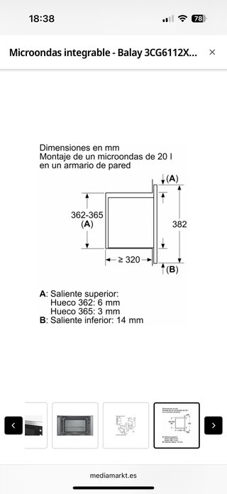 Microondas Balay Inox Integrable 3CG6112X3 precint