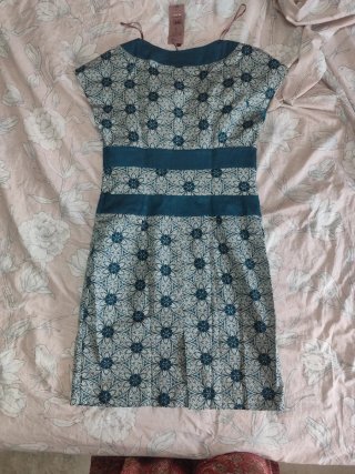 Vestido cóctel azul y verde