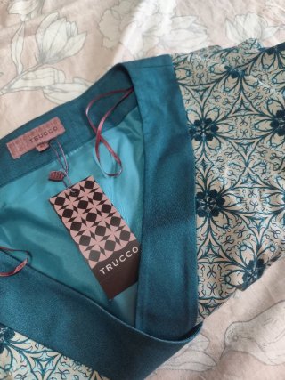 Vestido cóctel azul y verde