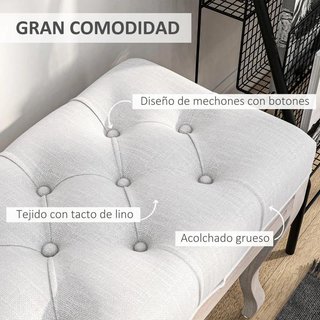 Banco para Pie de Cama con Pies de Madera Crema