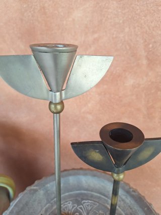 2 Candelabros de metal plateados y negros nuevos