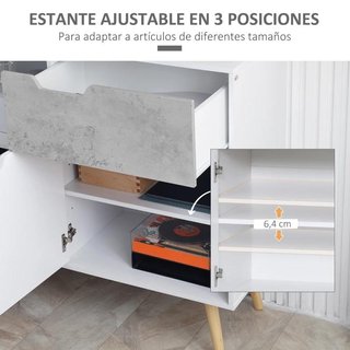 Aparador Cocina 2 Puertas 1 Cajón Blanco Gris 98cm