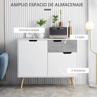 Aparador Cocina 2 Puertas 1 Cajón Blanco Gris 98cm