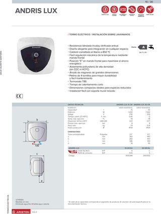 Termo Eléctrico Ariston Andris Lux 15L Nuevo