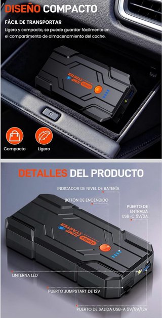 Arrancador Bateria Coche 14.8V-8000A Jump Starter
