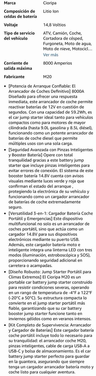 Arrancador Bateria Coche 14.8V-8000A Jump Starter