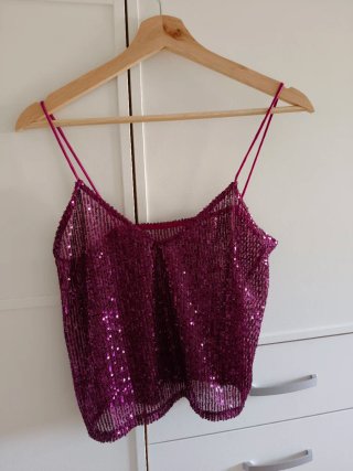 Top Morado Lentejuelas Corto