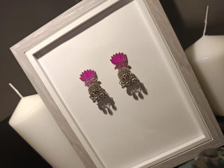 Pendientes boho hippie Lotus Rosa y Plateado
