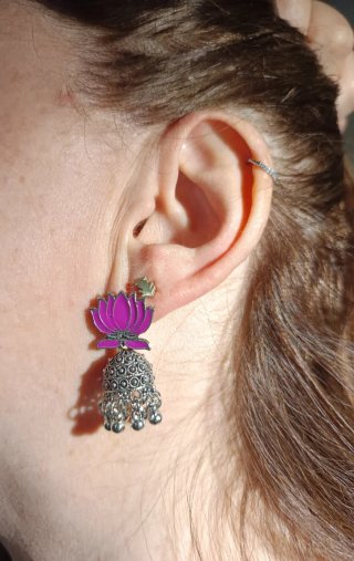 Pendientes boho hippie Lotus Rosa y Plateado