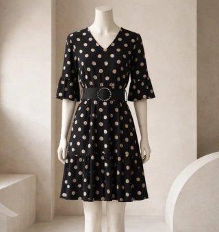Vestido lunares negro y beige talla única