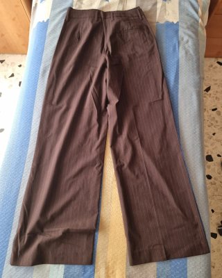 Pantaloni marroni a righe blu