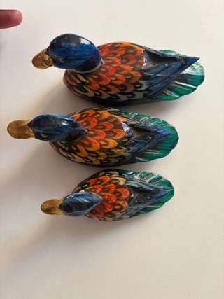 Trío Patos Madera Tallados Pintados Mano
