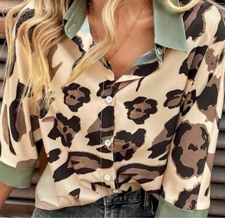 Camisa Animal Print Beige y Marrón